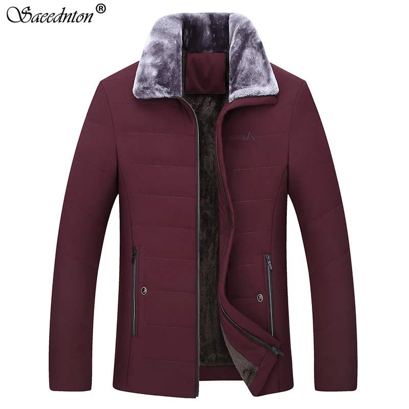 

2020 Men Winter Coat Middle-aged Father Business Casual Turn-down Velvet Thicken Warm Down Cotton Padded Parka Jacekts Outwear