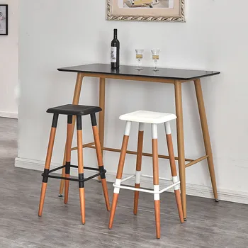 

Simple Modern Bar Stool Bar Table Plastic and Solid Wood High Stool Fashion Coffee Chair Restaurant Bar Chair
