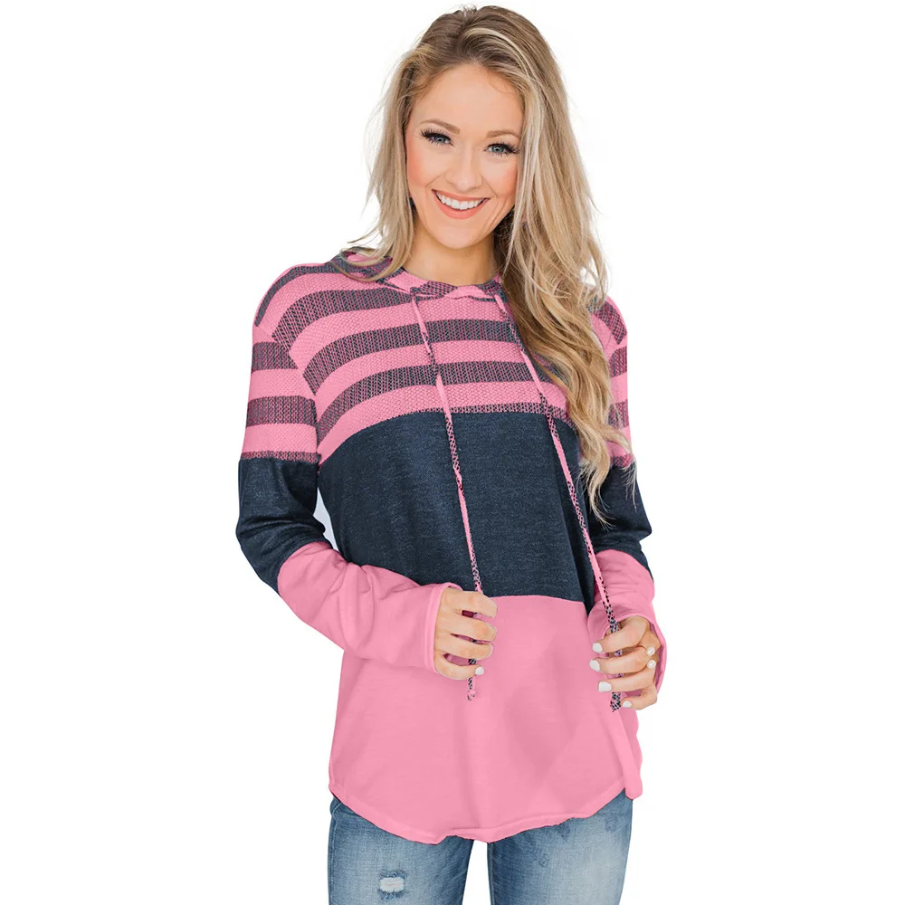 rosy hoodies Adogirl в полоску с принтом тыквы для Хэллоуина, худи с цветными блоками, женские модные повседневные толстовки с капюшоном и длинным рукавом на шнурке - Цвет: rosy hoodies