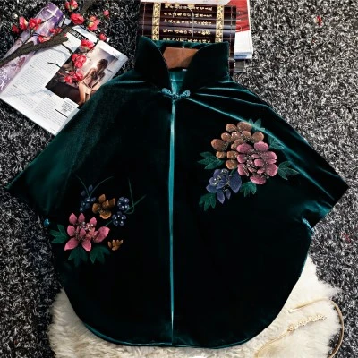 green qipao shawl SHNEG COCO бархат Cheongsam накидка-шаль Осень темно-синий Qipao шаль Чонсам специального назначения шаль банкет полный платье плюс размер - Цвет: green qipao shawl