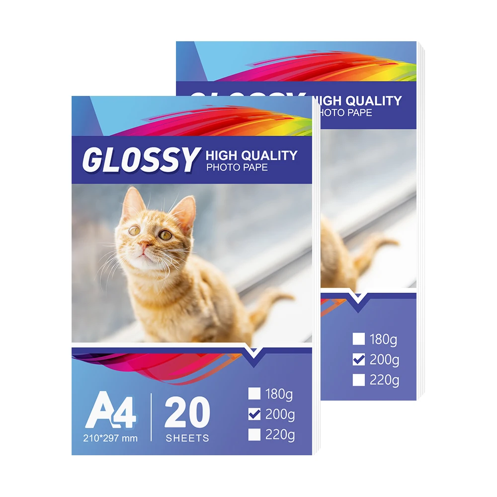 

UniPlus 20 Sheets High Quality Glossy Photo Paper A4 297mm*210mm for Color Inkjet Printer Waterproof A4 Printer Album Paper 200g