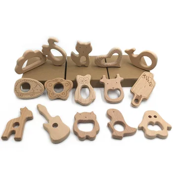 

50pcs DIY Baby Teether Toys Wooden Animal Necklace Pendant Food Grade Beech Teether Koala elephant Wood Teething beads Newborn