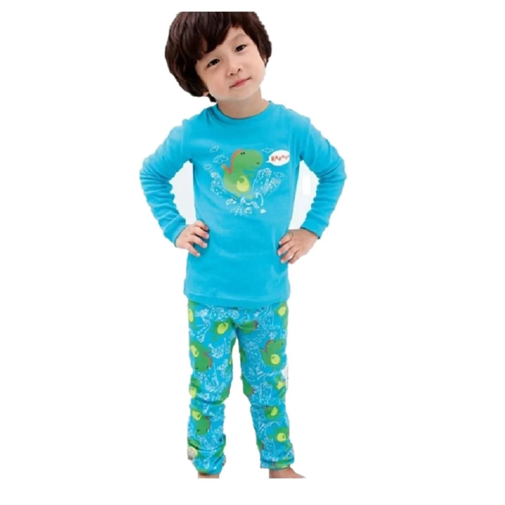 Dino Boys Sleepwear Suits 100% Cotton Long Children Clothes Sets Motor T-Shirts Pants 2-Pieces Sets Kid Pyjamas 2 3 4 5 6 7 Year pajama sets cheap Sleepwear & Robes