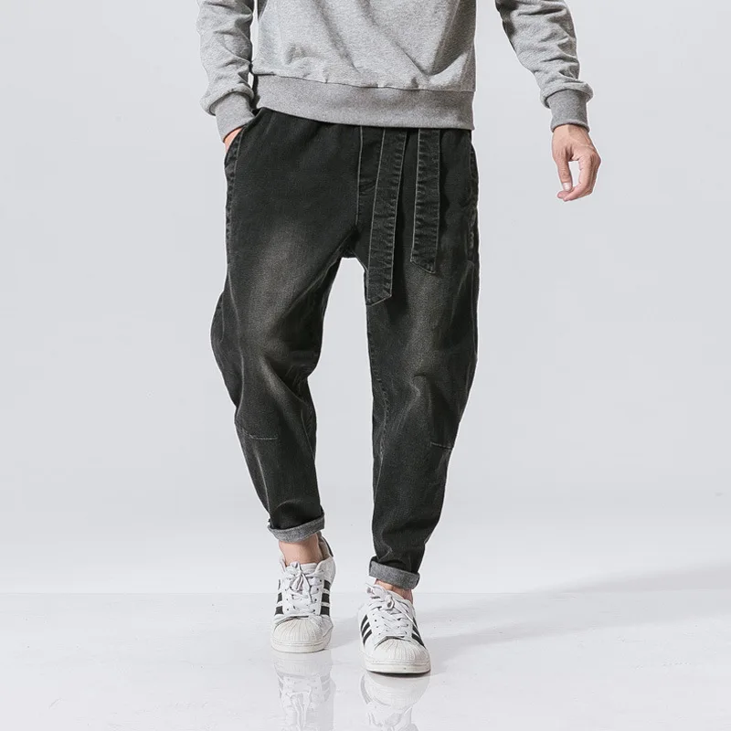 

2019 Autumn And Winter New Style Japanese-style Washing Loose-Fit Belt Jeans Chinese-style Retro Men's Youth Trousers