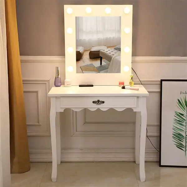 

FCH Generous Mirror Single Pumping Foot With Bulb Warmer Dressing Table White Make Up Desk