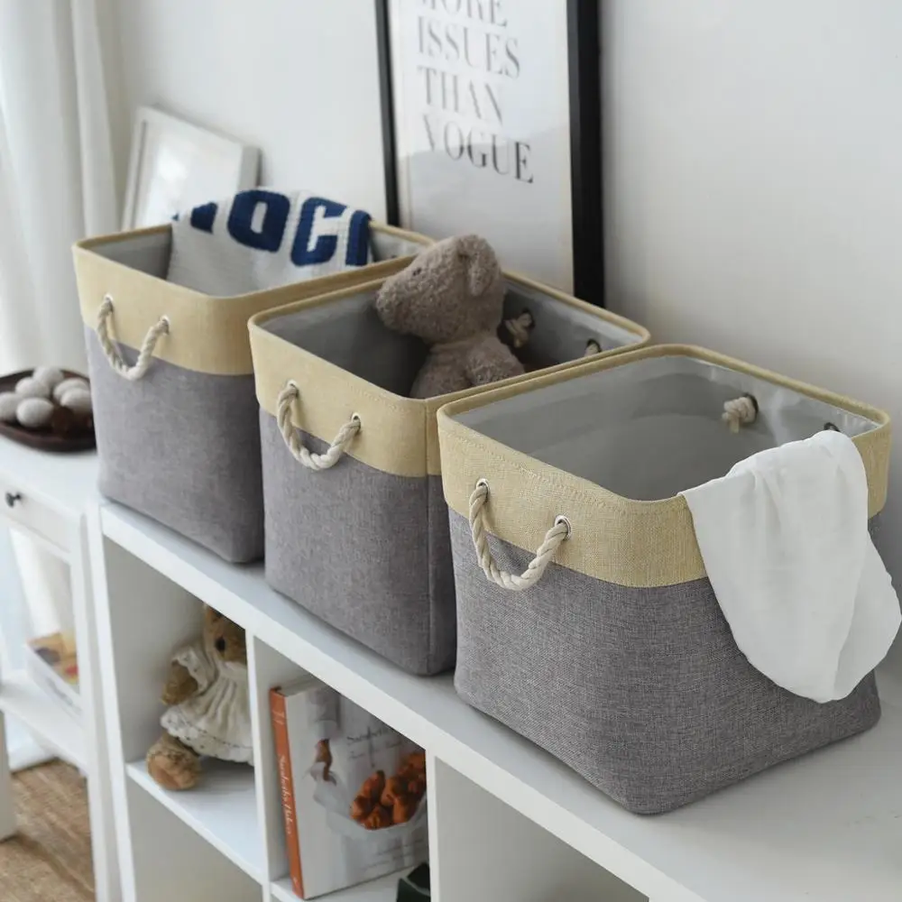 Linen Closet Storage Organizers Set of 3 Foldable Fabric Bins Baskets to get ... 