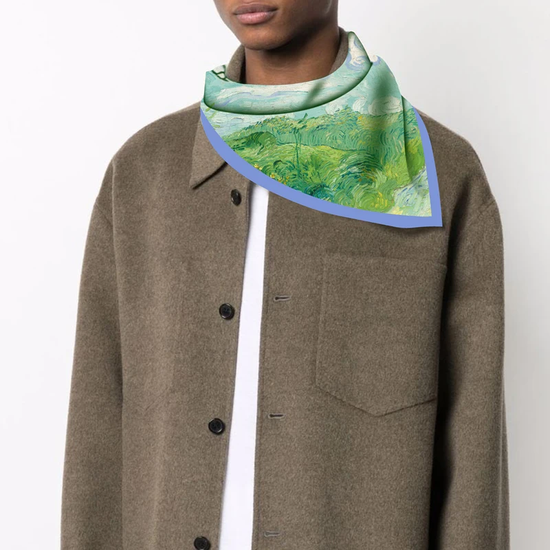 Женский саржевый шелковый шарф зеленые шарфы с рисунком пшеничного поля размеры