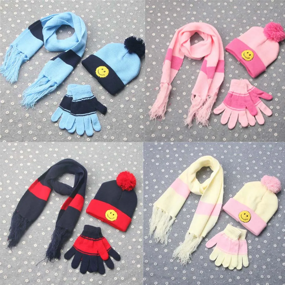 Комплект из 3 предметов шапка унисекс детский шарф перчатки шапки Теплые Шарфы