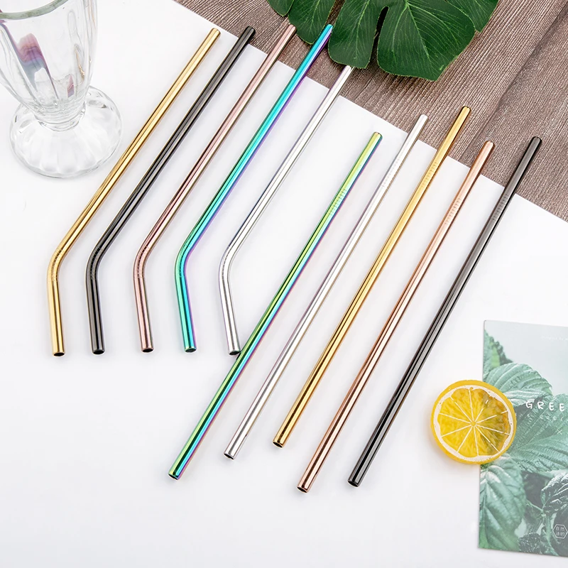 Metal Straw 100pcs/lot Reusable Stainless Steel Straw E-co Friendly Drinking Tubules 267mm*6mm Straight Bent Straws For Drink