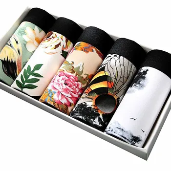 

5pcs/lot Underpants gay boxer man Modal sexy panties shorts Male elastic widened men's underwear boxers Floral underwear for men
