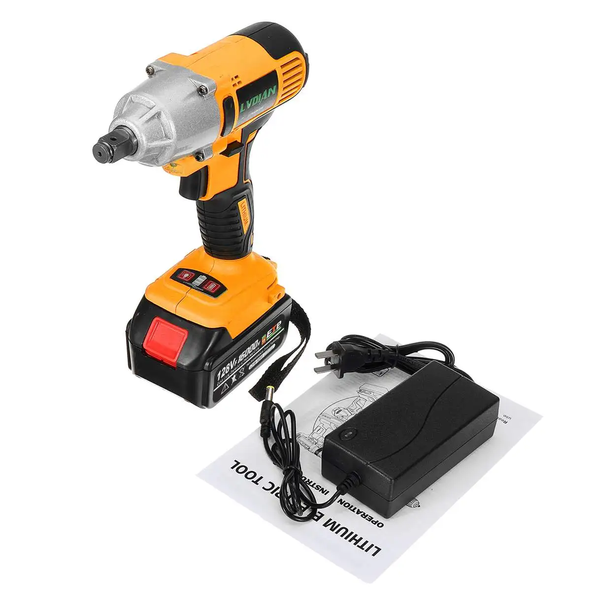 Оранжевый DOERSUPP Cordless Impact Wrench 128VF Electric Wrench 1/2" Brushless Cordless Impact with 16000mah Battery 110/220V Power Tools - Цвет: Оранжевый