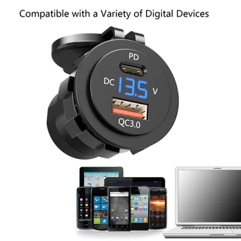 

IP66 Water Proof 12V DC Power Delivery QC3.0 Dual Type-c 5V 3A USB Motorcycle Cigarette Lighter Socket Charger Connector