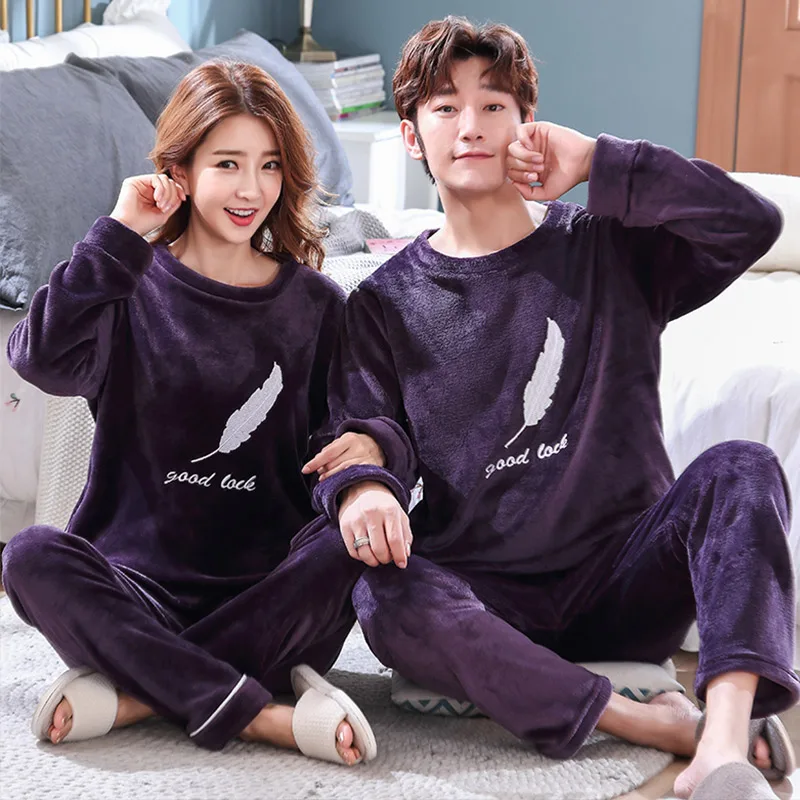 Aolamegs Men Pajamas Set Letter Embroidery Fleece Sleepwear Soft Warm Thick Plus Size Simple Style Couple Flannel Pajamas Winter Aolamegs Men Pajamas Set Letter Embroidery Fleece Sleepwear Soft Warm Thick Plus Size Simple Style Couple Flannel Pajamas Winter
