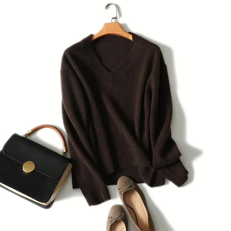 

Ka sana 2019 Spring And Autumn New Style Cashmere Sweater Korean-style Laziness-Style V-neck Loose-Fit Pullover Knitting Shirt S