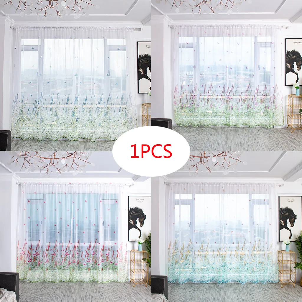 

Country Style Fresh Butterfly Curtain MeshTree Sheer Curtain Tulle Window Voile Drape Valance Panel Fabric Soft Door Curtain #45