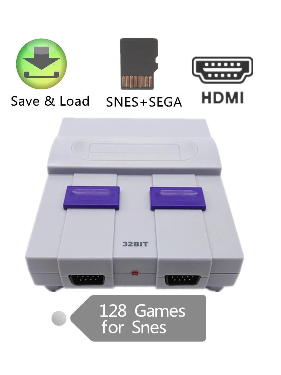 

5pcs NEW HDMI Retro Game Console with TF Card Slot for Snes For Sega Megadrive Support Save & Load with 128 Games For Snes