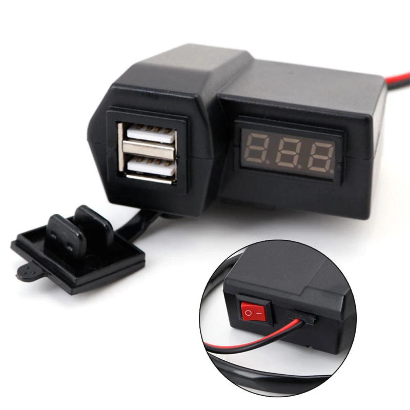 2 USB мотоциклетная розетка зарядное устройство с зеленым светодиодный Вольтметр напряжения 3.1A