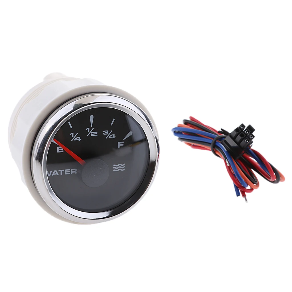 2 inch 52mm Boat Electric Water Level Gauge 0-190ohm 316 Stainless Steel Bezel with Colorful Backlight - E-1/4-1/2-3/4-F