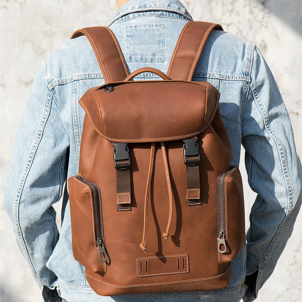 

Vintage Genuine Leather Men Backpack Crazy Horse Skin Waterproof Laptop Bag School Bag Large Capacity Travel Backpacks XA790M