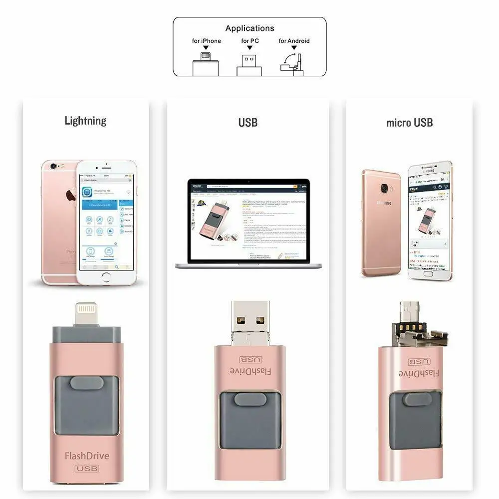Otg USB флеш-накопитель 3 в 1 для iPhone 11X8 7 6 5 5S ipad Usb флеш-накопитель 3,0 HD карта памяти 16 ГБ 32 ГБ 64 Гб 128 ГБ 256 ГБ