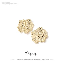 Yhpup серьги-гвоздики с геометрическим орнаментом, минималистичные очаровательные винтажные металлические сережки orecchini из цинкового сплава для женщин, вечерние ювелирные изделия, подарок