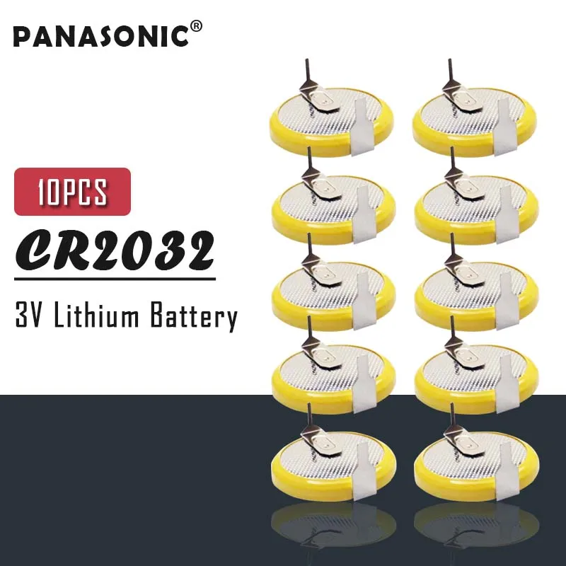 10 шт. PANASONIC CR2032 2032 3 в литиевые батареи с 2 паяльными контактами для часов пульт