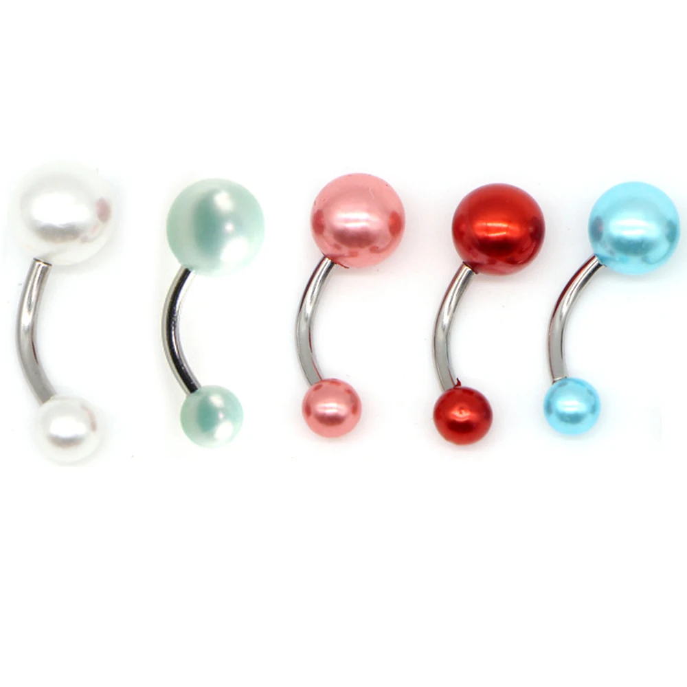 

Hot Sale 1Pc Pearl Belly Button Ring Women Sexy Surgical Steel Navel Jewelry Bars Steel Piercings Navel Ear Tragus Body Jewelry