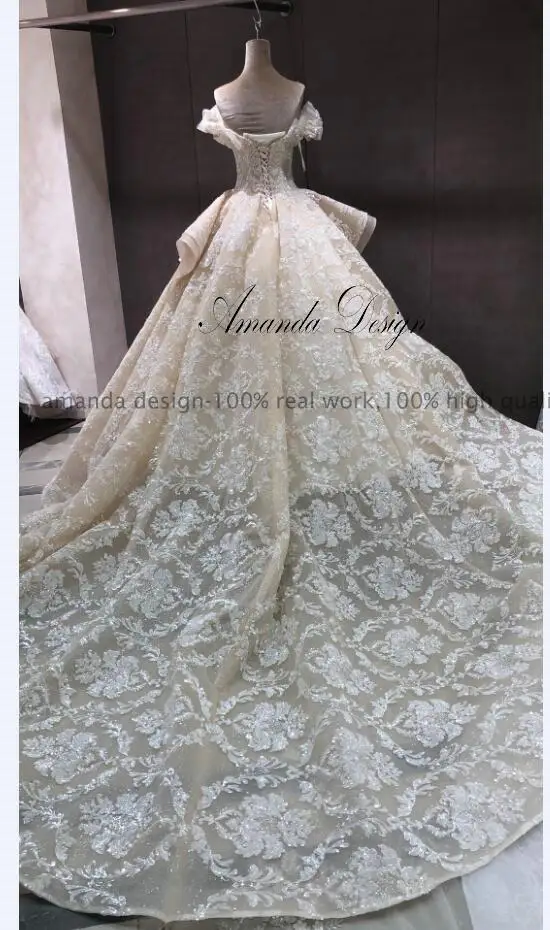 Аманда дизайн халат de soiree elegante с открытыми плечами блестящее кружевное роскошное свадебное платье