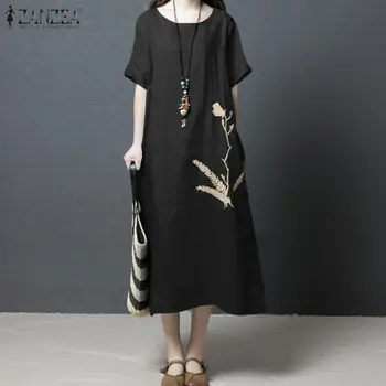 

Plus Size Women's Embroidery Sundress ZANZEA 2020 Fashion Summer Mid-Claf Dress Casual Short Sleeve Vestidos Female Split Robe