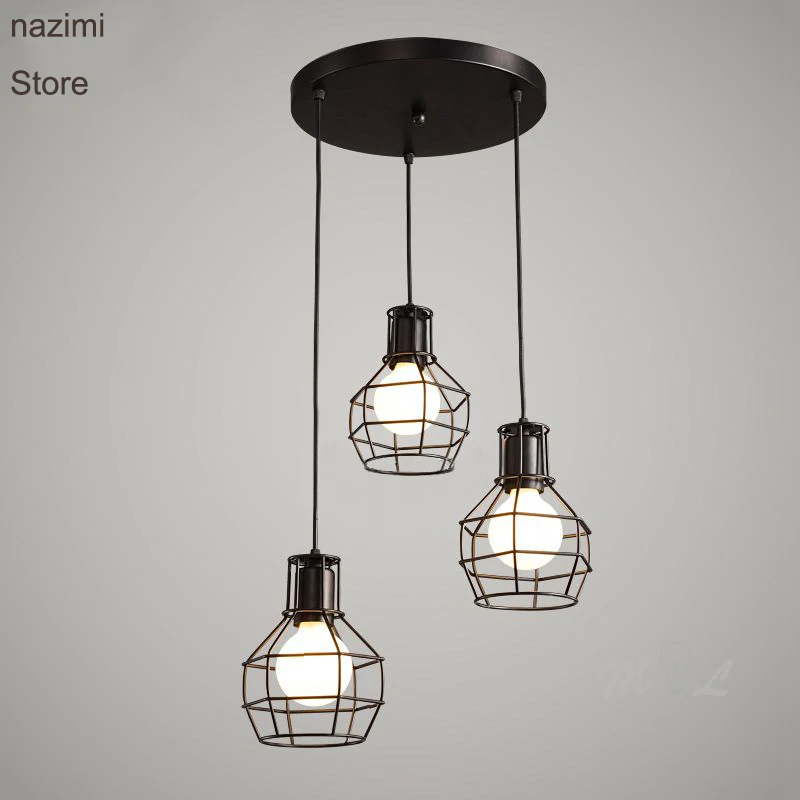 Loft Vintage Hanging Lamps Iron Cage Pendant Lights Retro Home Deco Suspension Luminaires Kitchen Light Fixtures Bar E27 | Лампы и