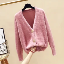 Gkfnmt Женский вязаный свитер корейский мохер кардиган пальто свободные свитера длинный рукав женский кардиган осенняя куртка