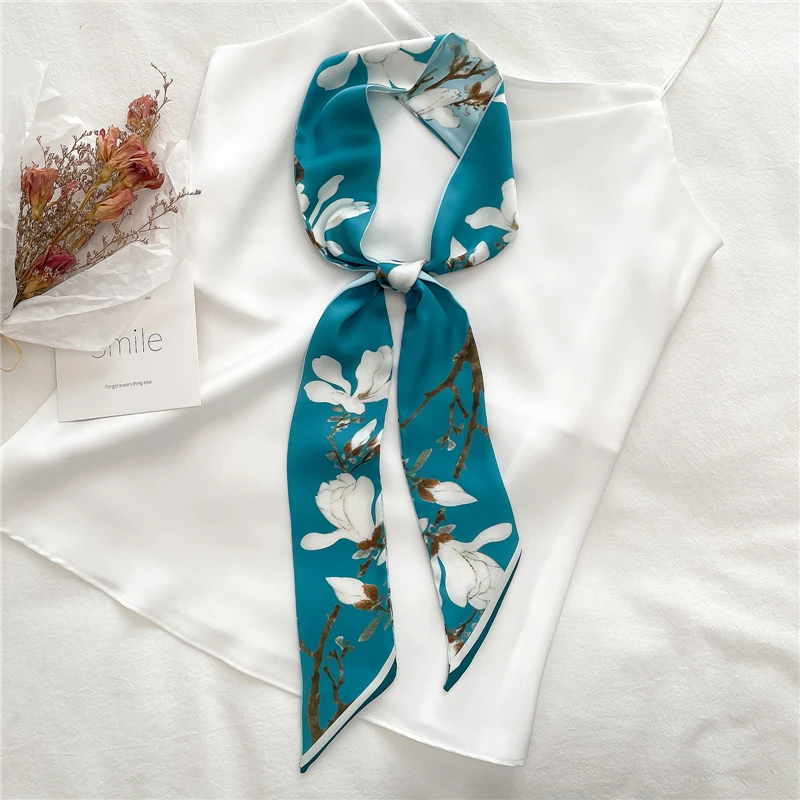 Women Silk Long Hairband Necktie Print Floral Skinny Ribbon Scarf Bag Wrist Bandana Girl Waist Popul 2021 Summer Accessories small hair clips
