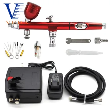 

Dual-Action Airbrush Compressor Kit 0.2/0.3mm Air Brush Spray Gun Cleaning Tool for Makeup Nail Paint Tattoo Body Car Decoration