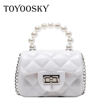 

TOYOOSKY Fashion Girls Women Pearl handle Jelly Clear Bag Design Handbag mini PVC Women Crossbody Top-handle Bag 2020 summer