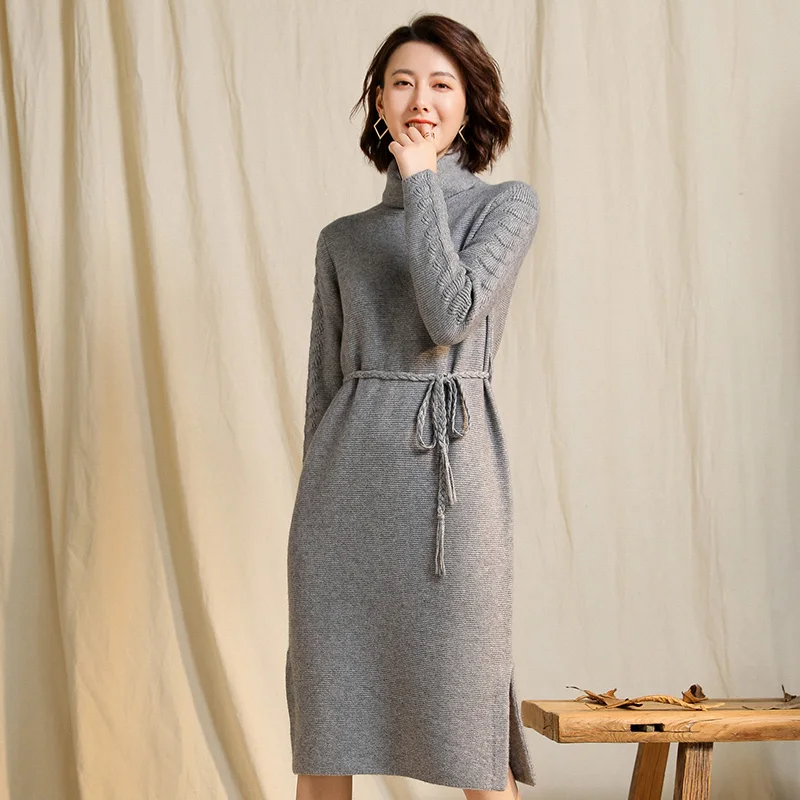 Женское вязаное кашемировое платье элегантное свободное повседневное офисное