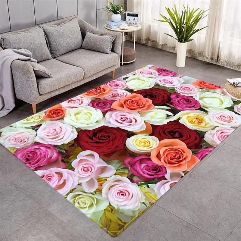 Tapis 3d Imprimé De Roses Et De Fleurs Pour Couples, Accessoire De