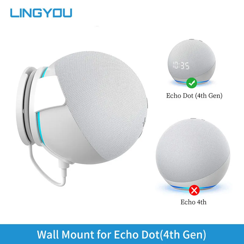 LINGYOU Outlet Wall Mount Stand For Amazon Echo Dot 4th Gen Hanger Holder Space Saving Accessories Without Messy Wires or Screw |