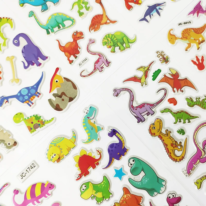 110pcs 8 Sheets Cute Dinosaur Cartoon Stickers 3D Puffy Waterproof PVC Sticker Children Craft Scrapbooking Kids DIY Classic Toys