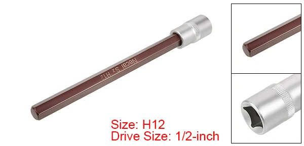 uxcell 1/2-Inch Drive Extra Long Hex Bit Socket Wrench S2 Steel 200/300mm Length H4/5/6/8/10/12 to Household Maintenance