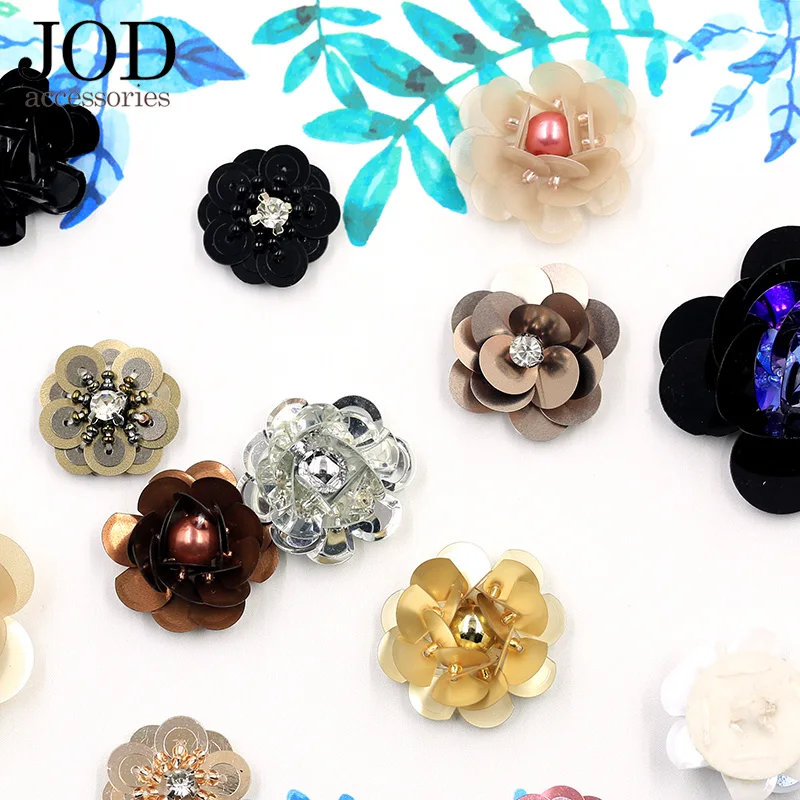 

Sewing Badges 3D Flower Sequin Patch Rose Bead Applique Embroidered Patch Sew on Clothes Bag Shoe Hat Accessories Decorative