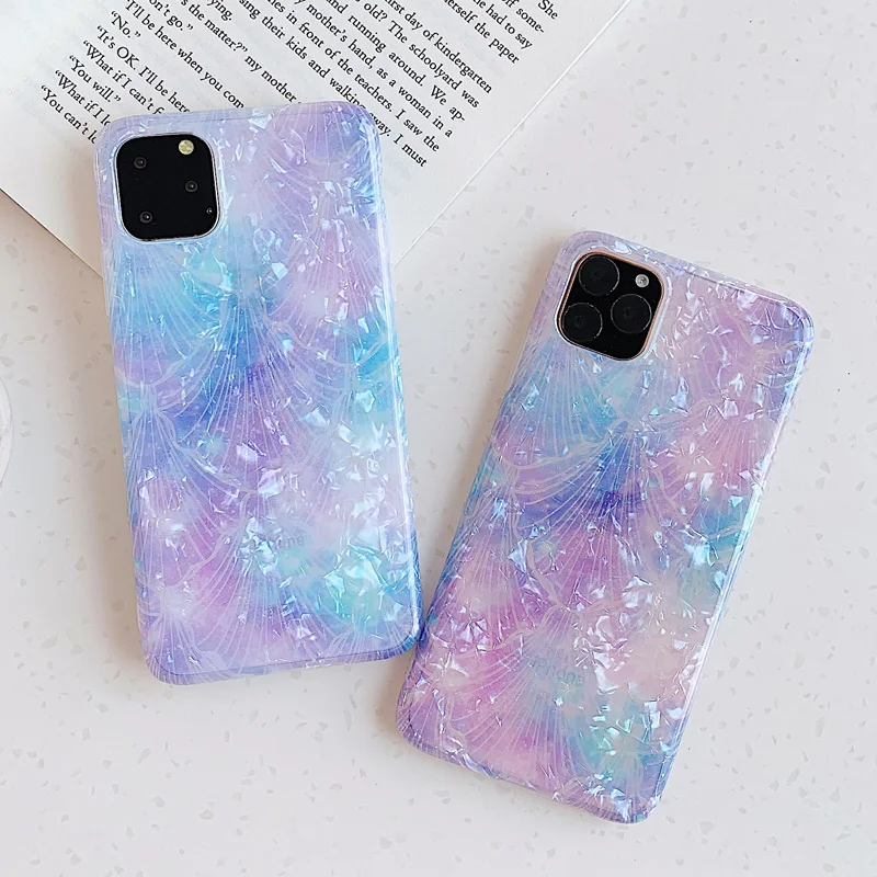 

Bling Glitter Conch Shell Case For iphone 11 Pro Xs Max Gradient Marble Soft IMD Silicone Cover For iPhone 6S 7 8 Plus X XR Case
