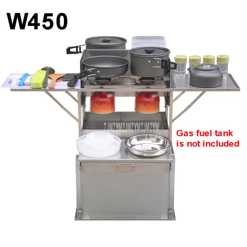  2-3 Person Outdoor Mobile Kitchen 304 Stainless Steel Foldable Cooking Desk Hiking Camping Gas Cook