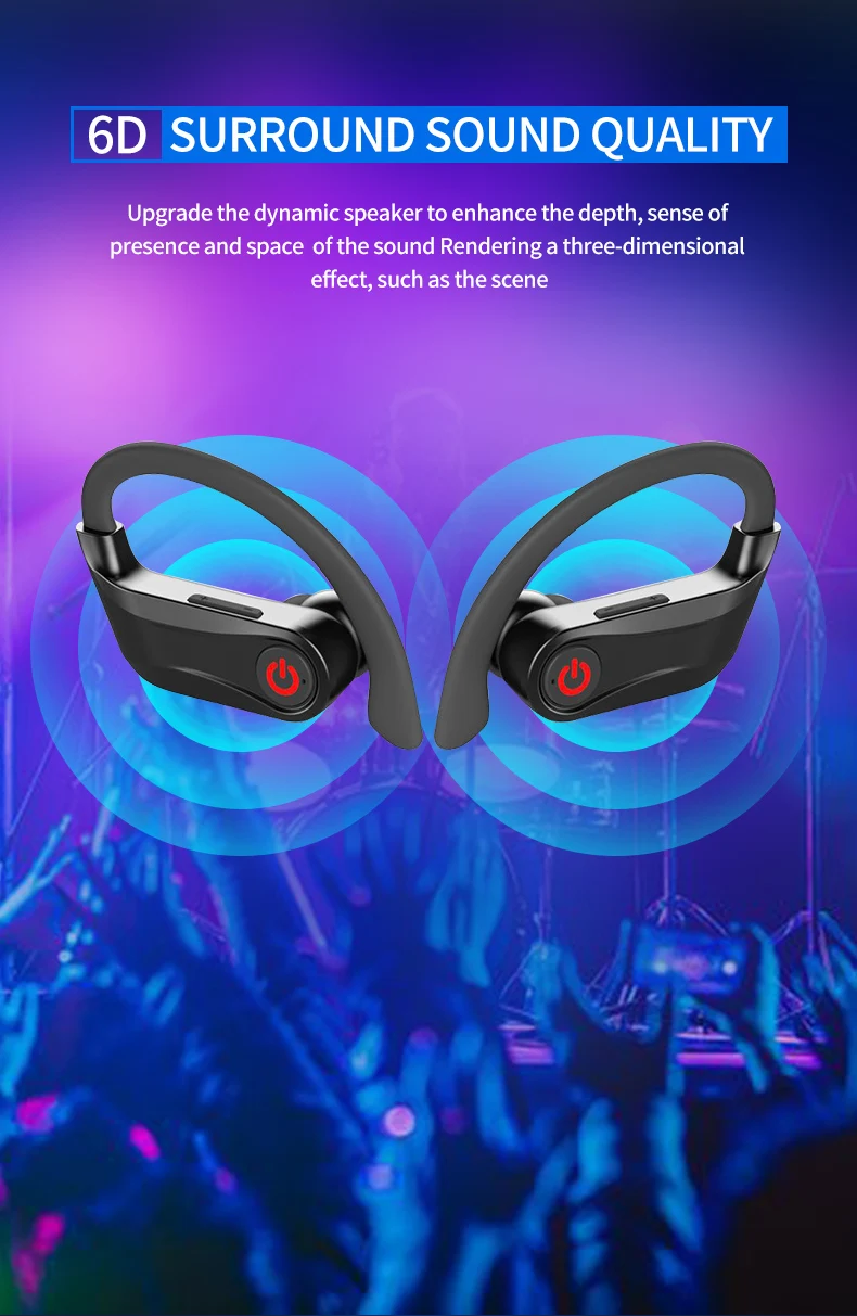 HBQ PRO TWS Bluetooth 5,0 наушники стерео беспроводные ушные крючки Мини спортивная водонепроницаемая гарнитура портативный 950 мАч зарядный чехол