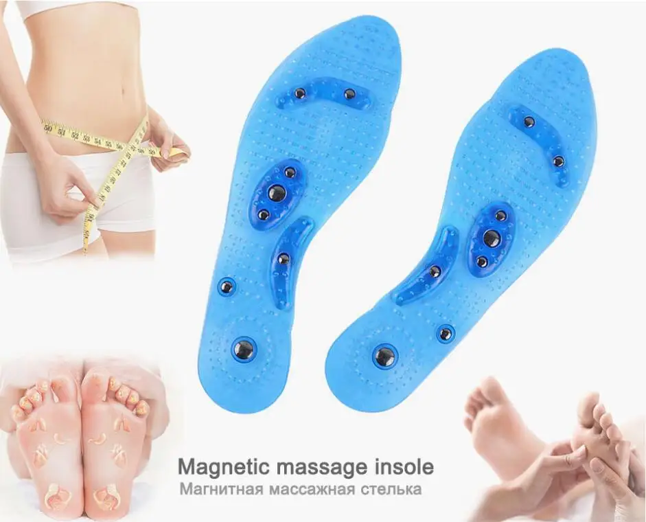 Acupressure Magnetic Foot Therapy Reflexology Pain Relief Shoe Insoles Orthopedic 2pcs Washable Cutable Silicone Shoe Insole