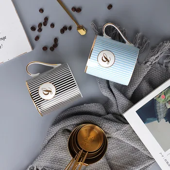 

Concise Plane Stripe Ceramic Coffee Mug Office Gold Line Tracing Afternoon Tea Cappuccino Latte Coffee Milk Cups Black Tea Cup