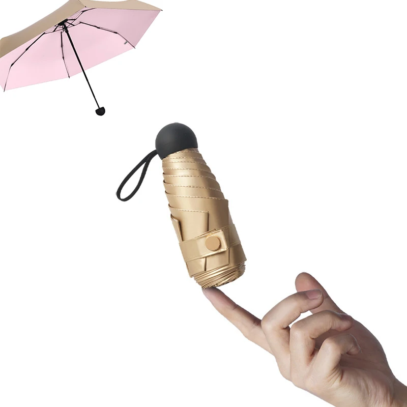 6Ribs Umbrella Rain Women Gold Glue Lightweight Parasol 5-Folding Sun Umbrella Small Size Ultraviolet-proof Mini Umbrella
