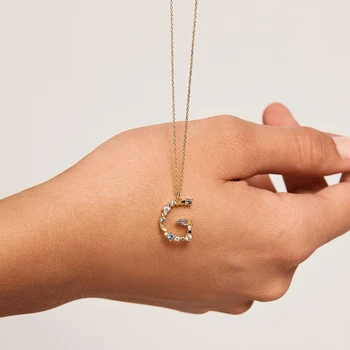 

925 Sterling Silver Gold 26 Letters Pendant Initial M A Alphabet Necklace Monogram Opals 2020 Women Accessories Jewelry