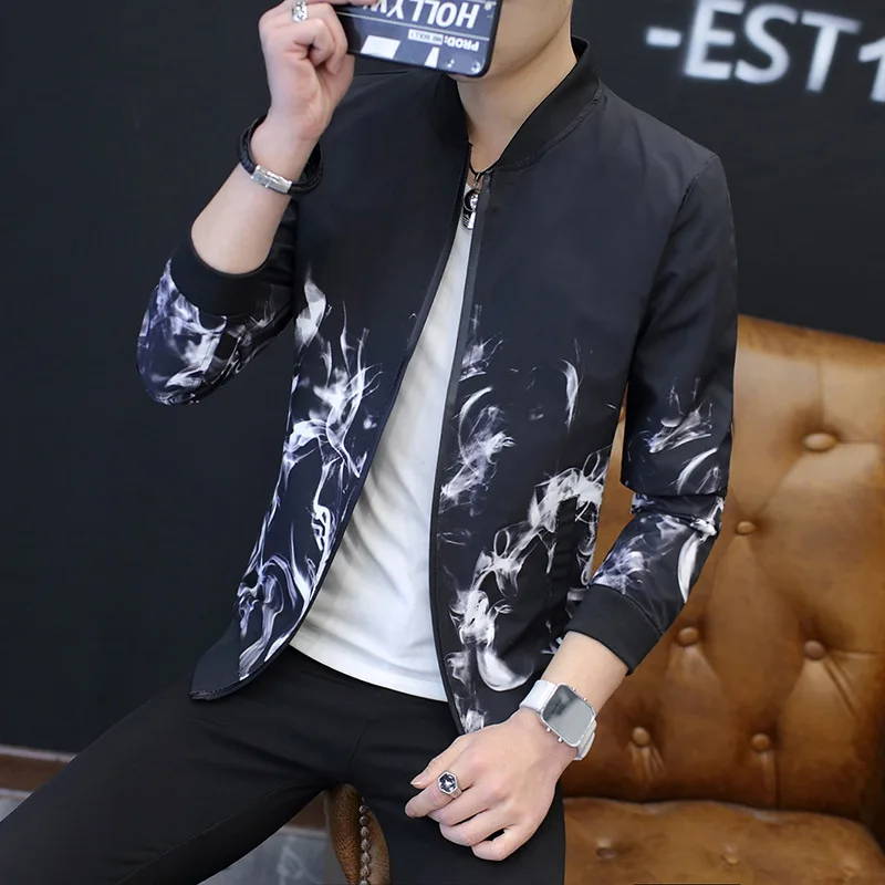 

New Style Large Size Stand Collar Men Jacket Men's Autumn Fashion Printed Loose-Fit Casual Jacket