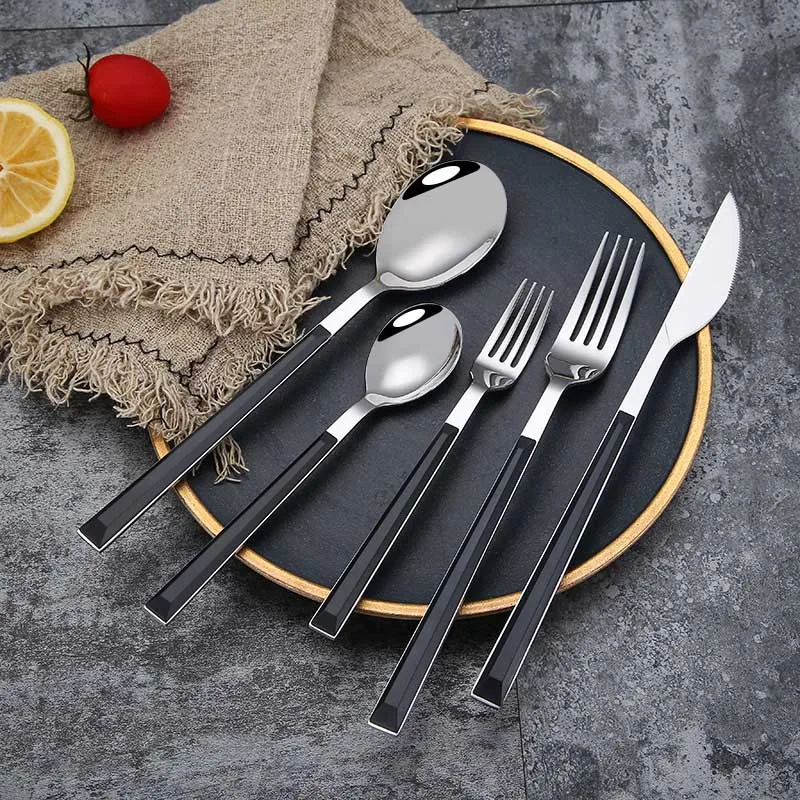 Imitation black wood cutlery set (6)
