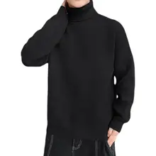 

Turtleneck Sweater Men Solid Color Knitted Pullover Mens Hip Hop Casual Sweater Autumn Winter Streetwear Men Clothes Black White
